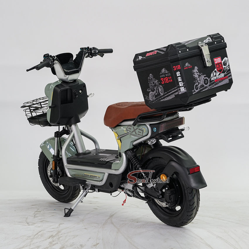 BABI Electric Motorcycle 1000W 72V 23AH Pedal Assist Moped with Tailbox for Food Delivery