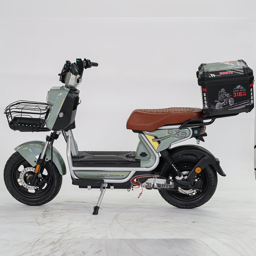BABI Electric Motorcycle 1000W 72V 23AH Pedal Assist Moped with Tailbox for Food Delivery