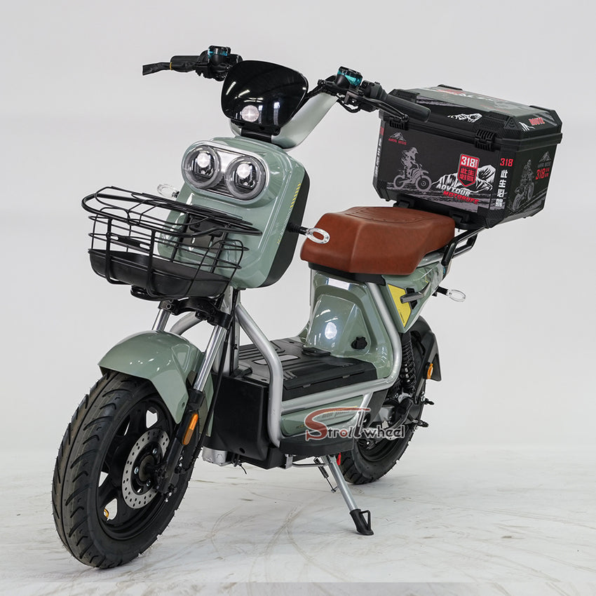 BABI Electric Motorcycle 1000W 72V 23AH Pedal Assist Moped with Tailbox for Food Delivery