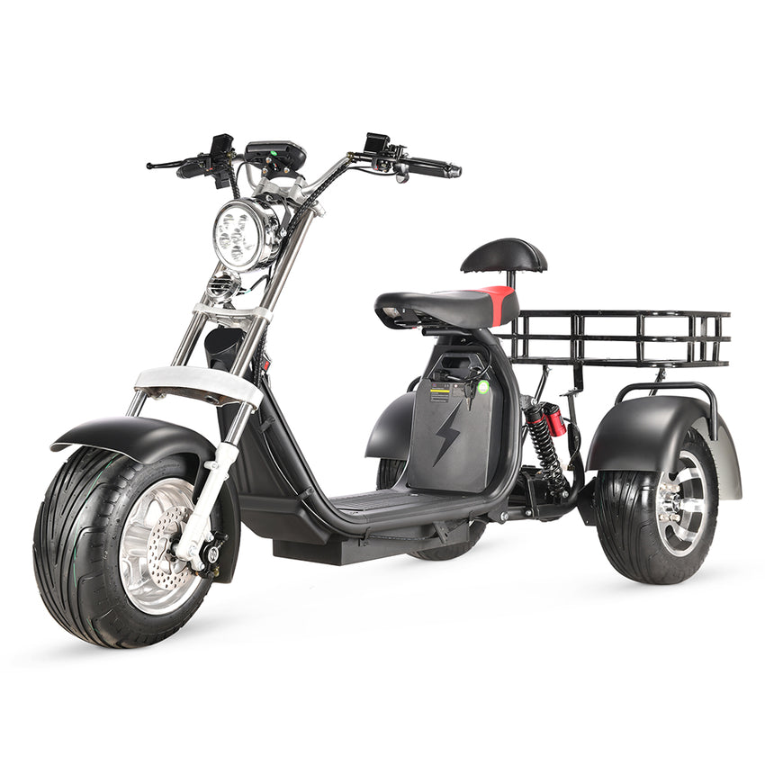 ES1003 1000W 60V 2*12AH Battery Tricycle Citycoco Motorcycle With Rear Basket