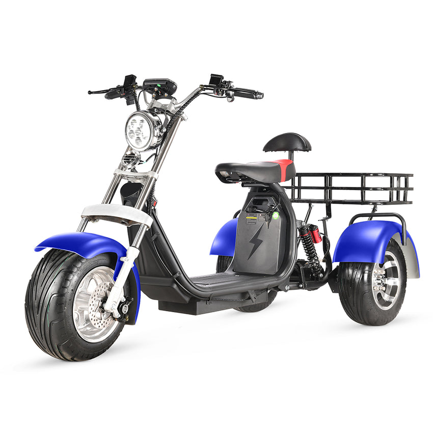 ES1003 1000W 60V 2*12AH Battery Tricycle Citycoco Motorcycle With Rear Basket